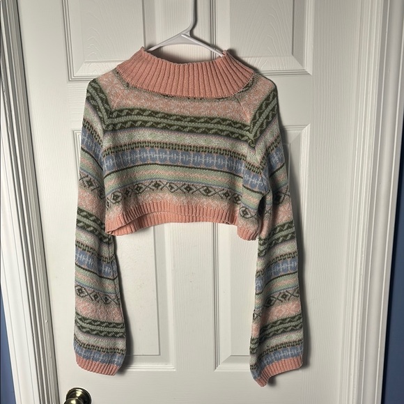 ROMWE Sweaters - ROMWE Pink and Green Cowl Neck Sweater
